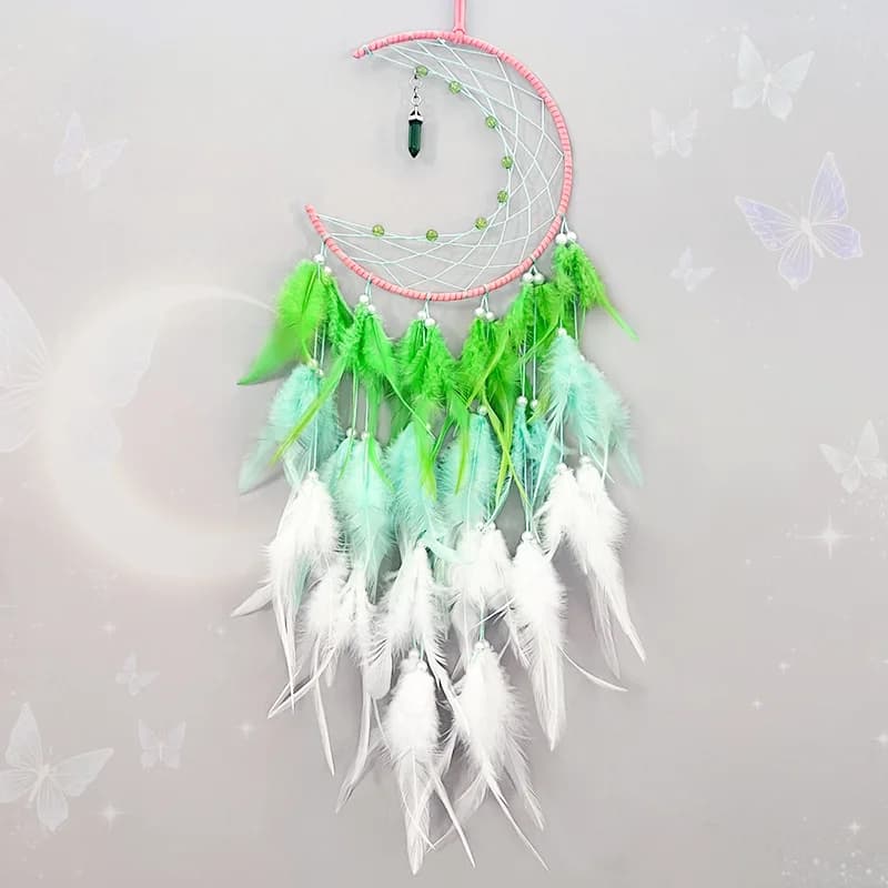 Moon Feathers Dream Catcher Window Hangings Handmade Wind Chimes Wall Pendants Bedroom Decorations for Girls Birthday Gifts
