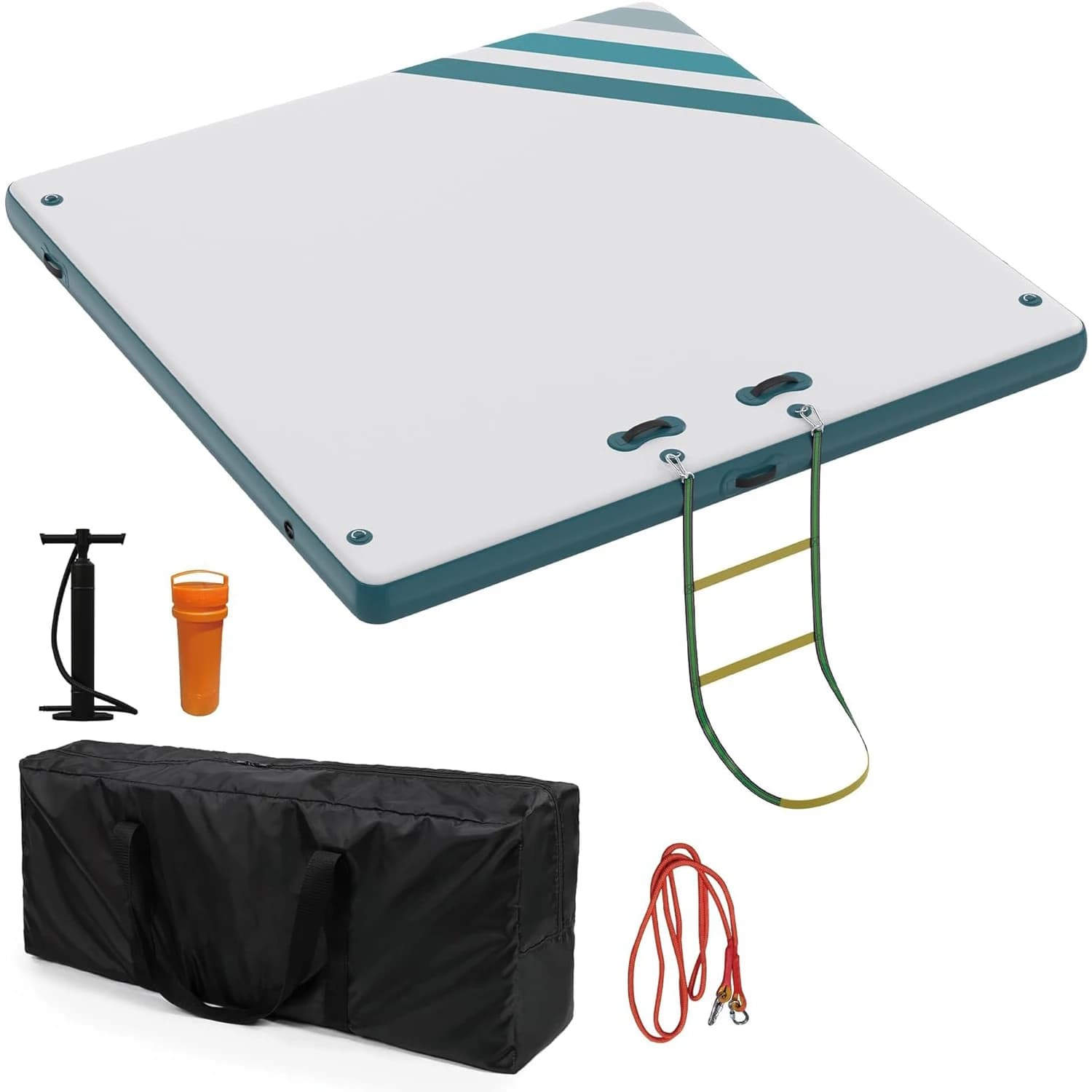 8 x 6Ft Inflatable Floating Dock Platform, Thick PVC Non-Slip Water Raft with Rope Ladder, Portable Swim Platform for Pool, Lake, Beach and Ocean,Swimming Sunbathing Yoga,