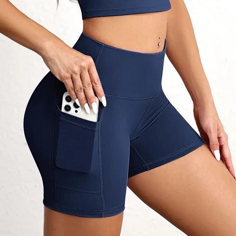 Pantaloncini sportivi estivi da donna con tasche, shorts yoga a vita alta che modellano il corpo, anti-squat, aderenti per ciclismo e allenamento