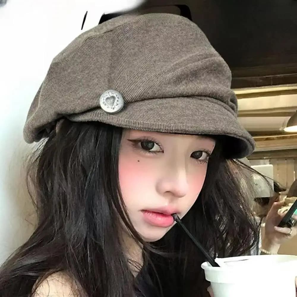 Cappello da pittore a ottagono da donna, stile giapponese, alla moda, con pieghe, effetto snellente per il viso, per teste di grandi dimensioni