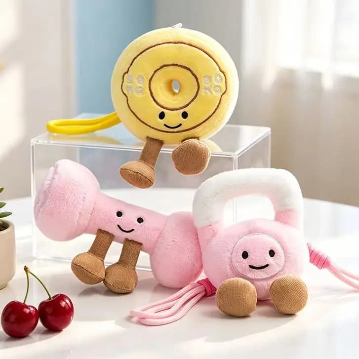Plush Fitness Tool Dumbbell Kettlebell Barbell Plate Keychain Stuffed Toy Fashion Backpack Decoration Boy Girl Kid Birthday Gift