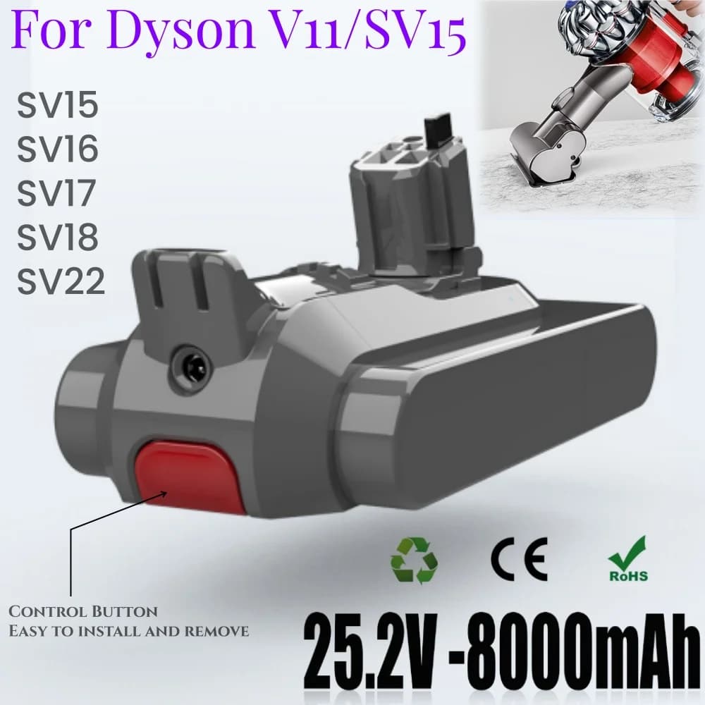 Batteria 25.2V 8000mAh per aspirapolvere Dyson V11 SV15 Serie Fluffy 970145-02, batteria di ricambio versione con fibbia