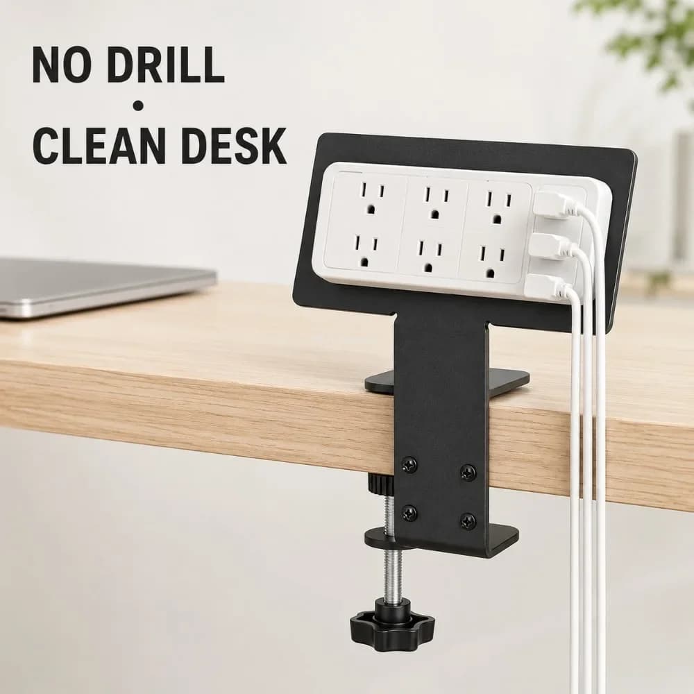 No Drill Power Strip Holder Under Desk Cable Management Tray Socket Organizer Mount Rack for Home Office Storage Accessory