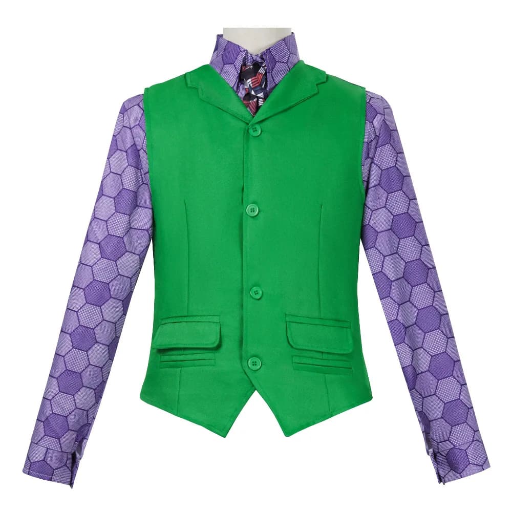 Joker Cosplay Fantsy Camicie Gilet Costume Super Villain Travestimento Uomo Vestito Maschile Travestimento Magliette e camicette Ragazzo Halloween Party Fantasia Vestito