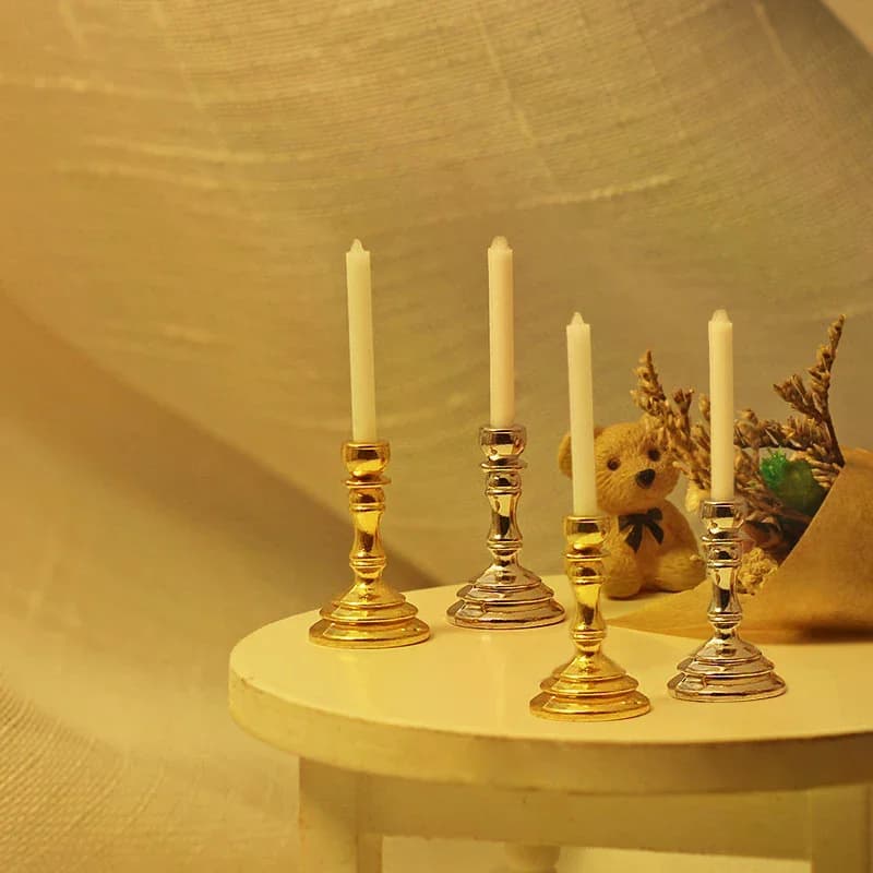 1Pair 1:12 Dollhouse Miniature Candle Holder Candlestick Candelabra Model Home Decor Toy Doll House Accessories