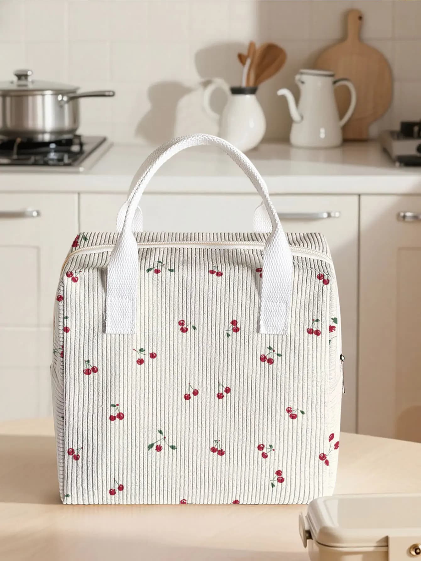 Sweet Cherry Floral Thermal Lunch Box Handbag Waterproof Portable Food Cooler Bag