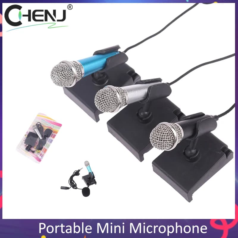 Mini microfono portatile da 3,5 mm con supporto per microfono da studio stereo per smartphone, laptop, microfono portatile da tavolo