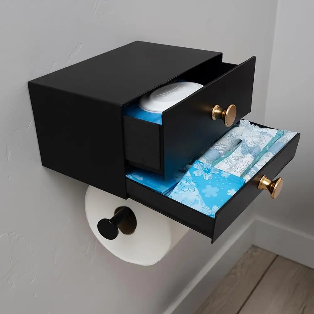Spedizione Gratuita - Porta Carta Igienica Moderno con Cassetti Portaoggetti - Porta Carta Igienica e Salviette per Bagno - Porta TP in Alluminio