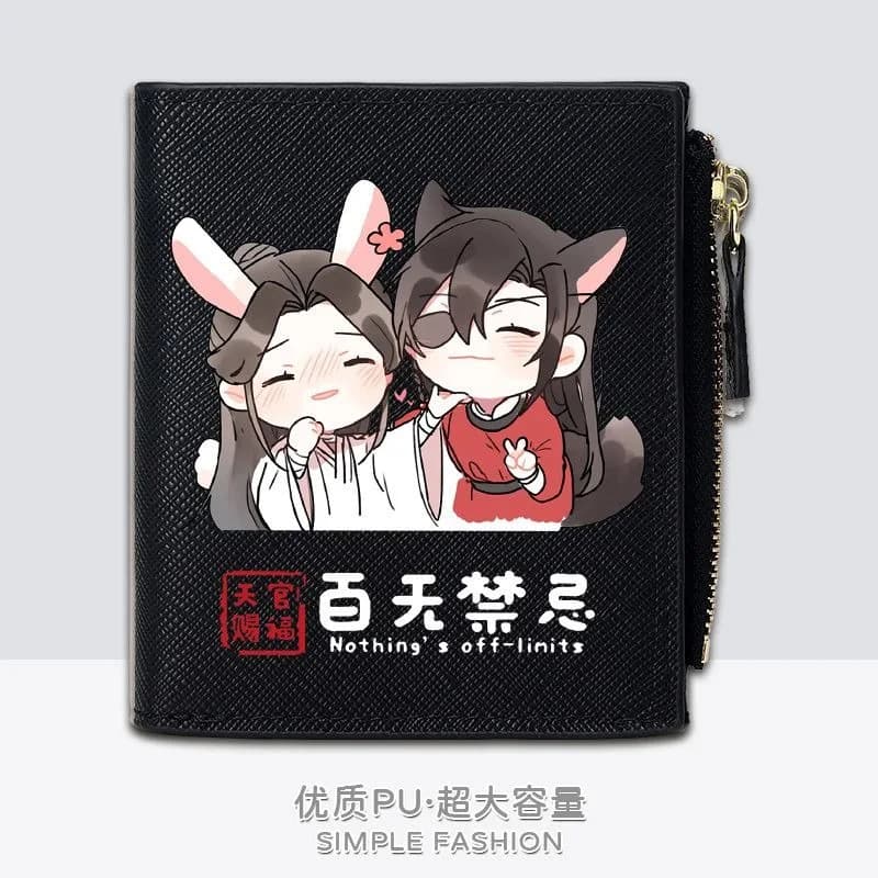 Chibi Heaven Officials Blessing Portafoglio anime in pelle vegana per ragazza Bifold RFID Blocco cerniera Mini portamonete Breve fermasoldi