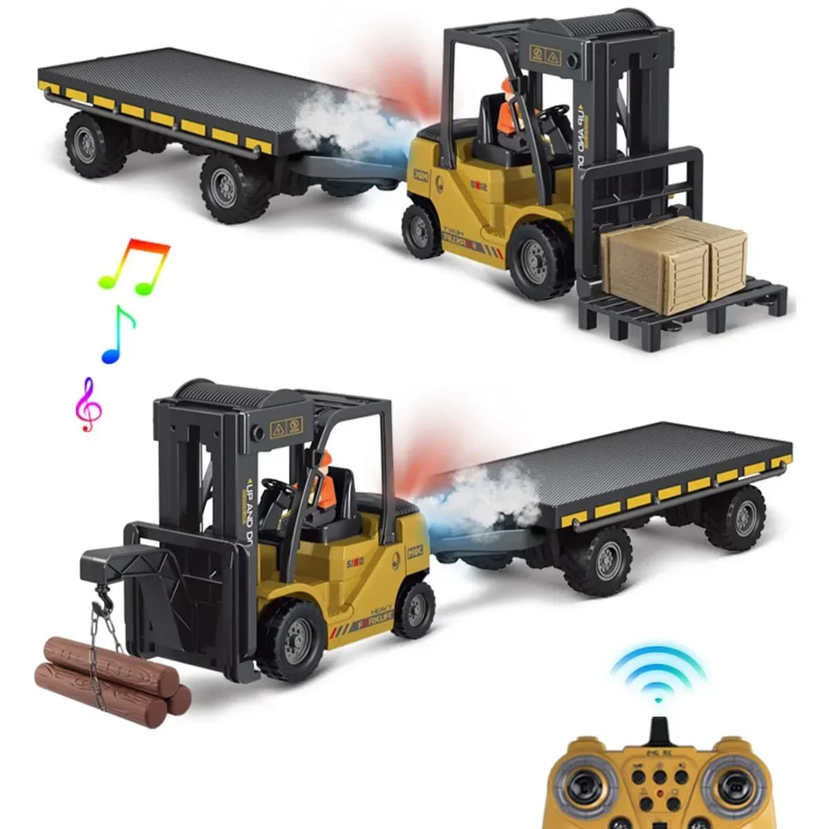 Carrello elevatore telecomandato per auto RC 11Ch con musica leggera 1/24 Rimorchio per l'industria pesante Modello simulato Giocattoli per bambini Regalo per bambini
