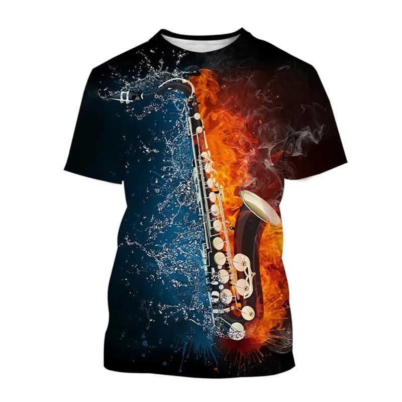T-Shirt da uomo classica musica estiva sassofono stampa 3d Streetwear Tees camicetta Casual camicia oversize allentata Ropa Hombre top maschili