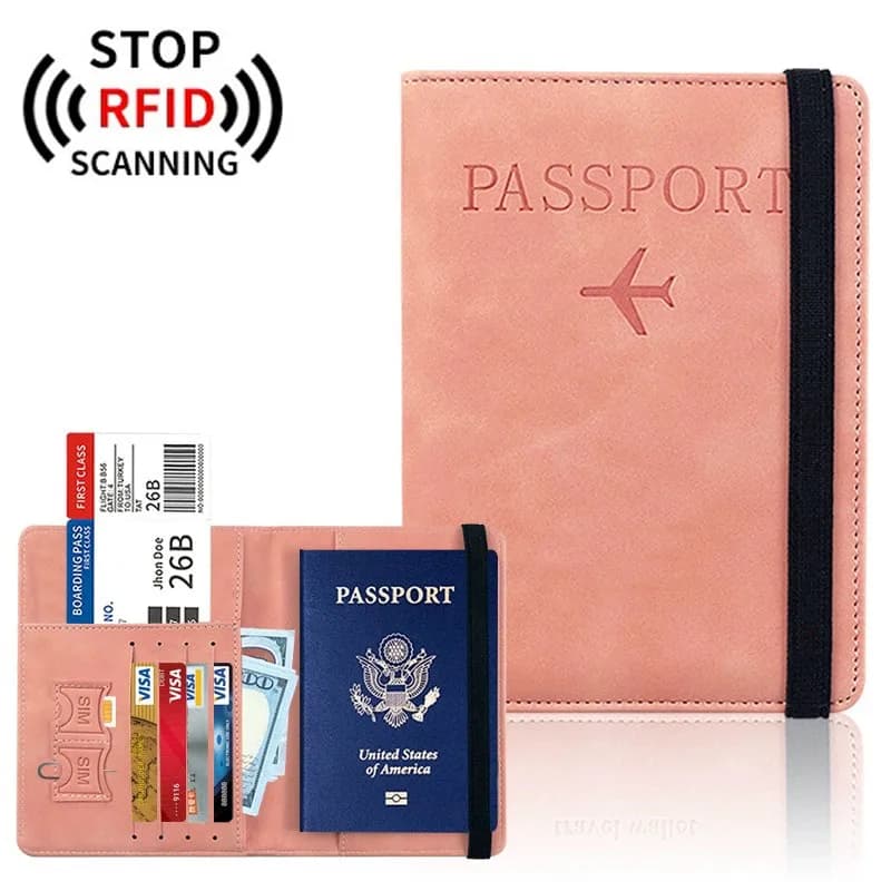 Porta passaporto RFID per custodia per portafoglio per passaporto essenziali da viaggio, accessori da viaggio, porta libri per passaporto per donne/uomini