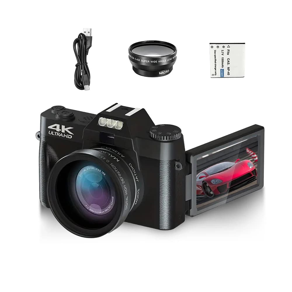 Magecam 4K Fotocamera digitale professionale Videocamera digitale da 48 MP Messa a fuoco automatica Zoom 16X Webcam WIFI Registratore con schermo ribaltabile da 3 pollici