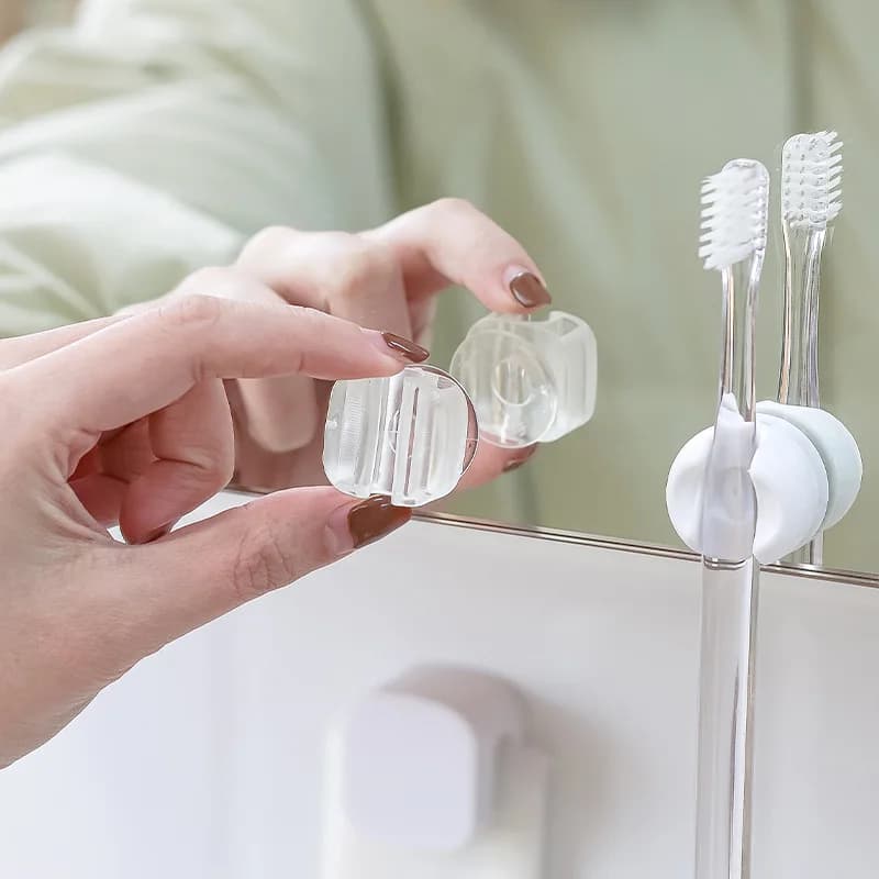 Porta dentifricio da 2 pezzi Porta spazzolino semplice in PVC con ventosa Portaoggetti per spazzolino da parete