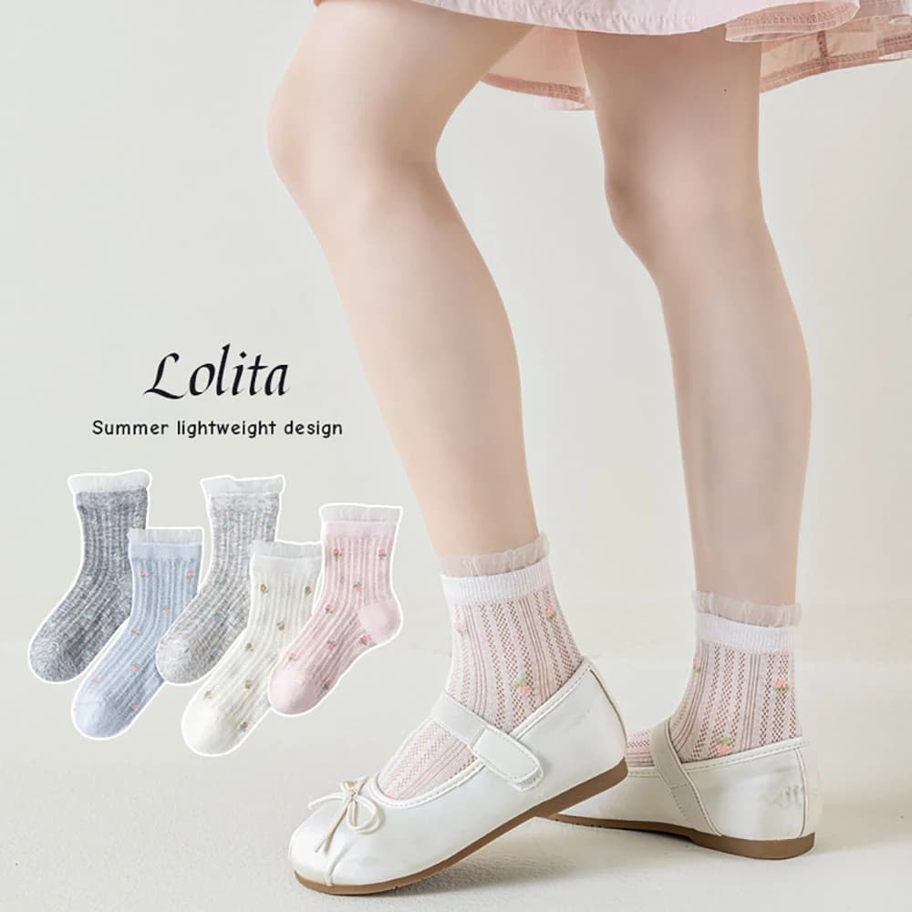 5 Pairs a Lot Baby Socks 1-12T Summer Ventilation Kids Socks Cute Floral Girls Princess Socks Children Lolita Socks