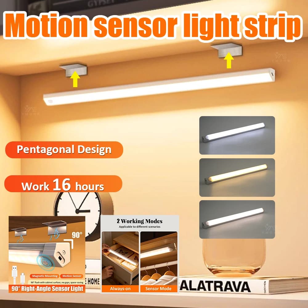 Lampada LED con Sensore di Movimento Ricaricabile, Luce Notturna Wireless, Design Pentagonale per Illuminazione di Cucina, Camera da Letto e Armadio