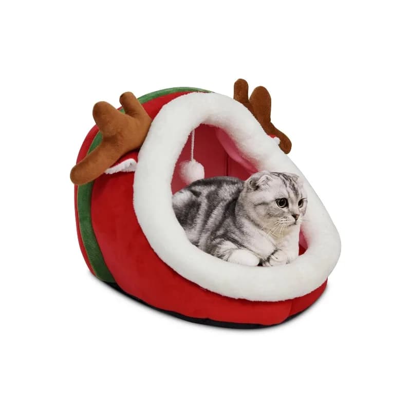 Letto per animali domestici con fondo rotondo, cuscino rimovibile per le vacanze di Natale, mobili per cani di lusso