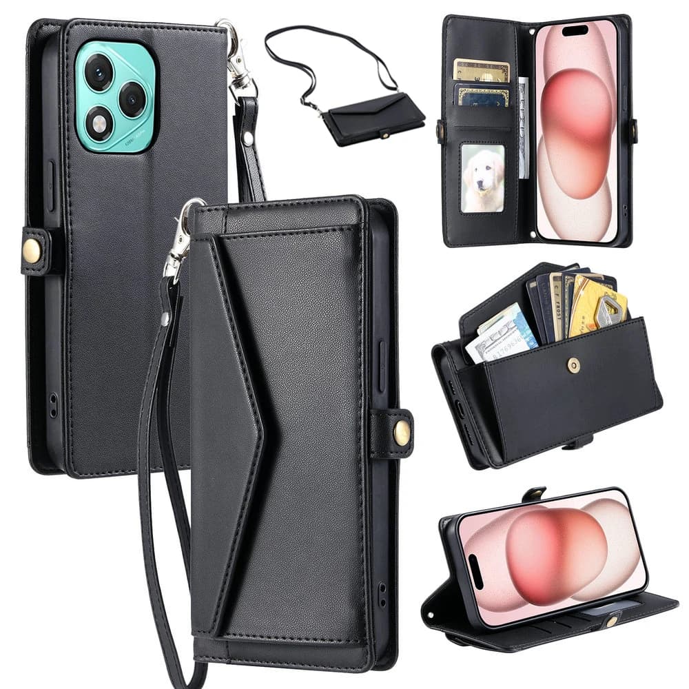 Honor 400 Pro 5G 2025 Crossbody Leather Wallet Case For Huawei Honor 400 Lite Luxury Cover Honor 400 200 Lite Card Bag Funda