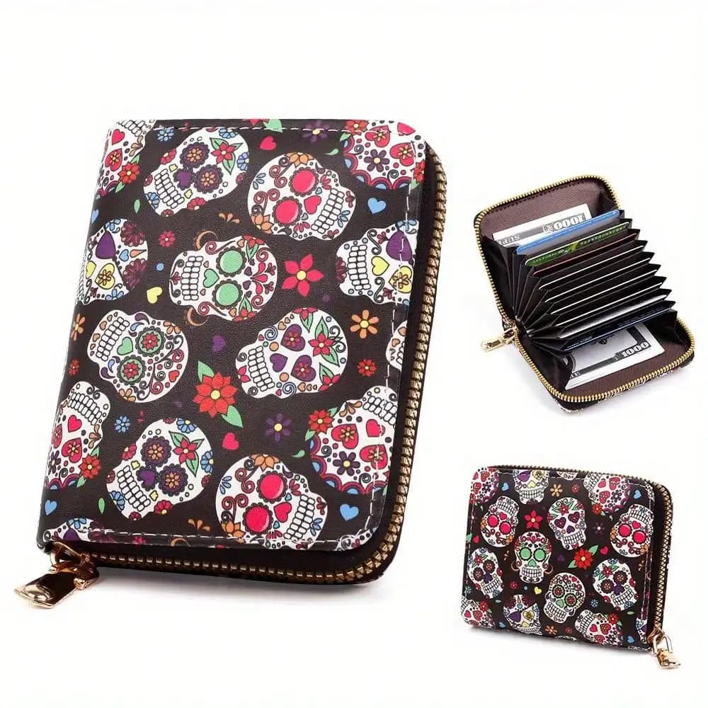 Halloween Wallet Colored Skeleton Head Purse Wallet Handbag Cool Colored Skull Head Wallet