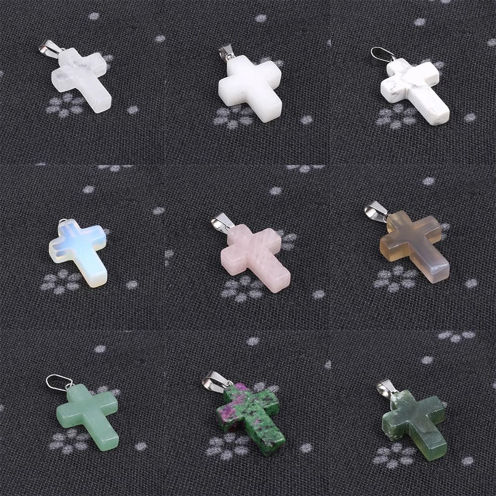 Natural Stone Pendant Gemstone Cross Shape Exquisite Charms for Jewelry Making DIY Simple Necklace Bracelet Earring Accessories