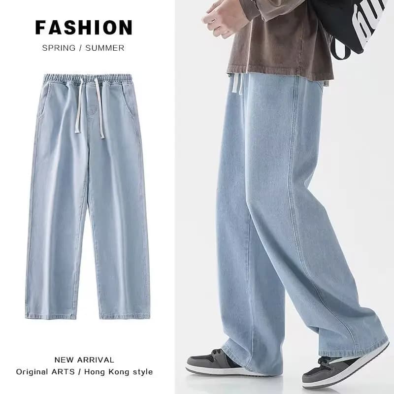 Nuovo 2025 di vendita caldo degli uomini coreani allentati diritti casuali lunghi denim classici da uomo gamba dritta High Street Denim pantaloni a gamba larga
