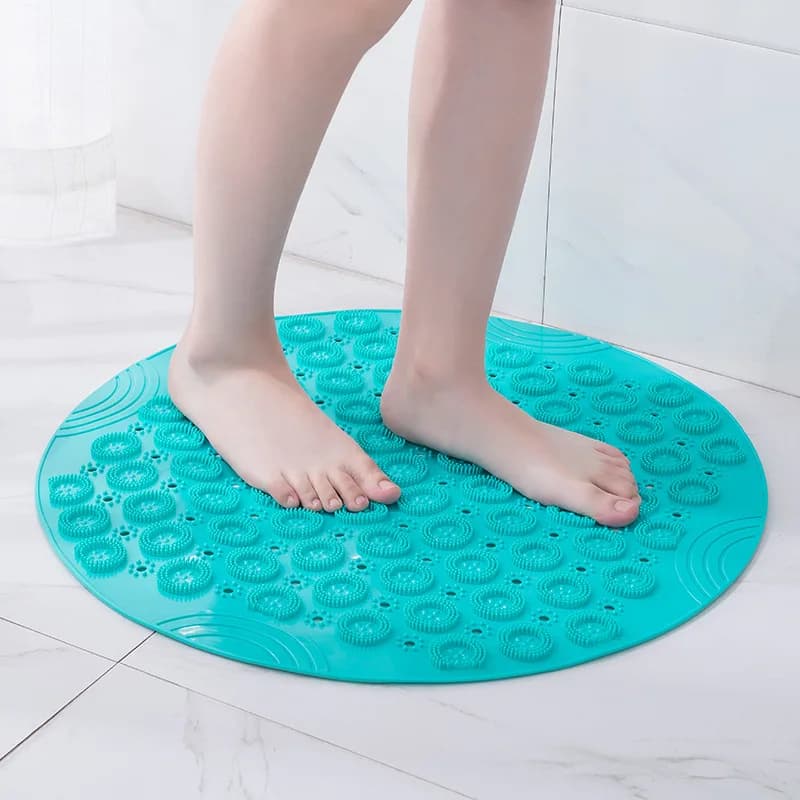 Tappetino da Bagno Rotondo in TPR ad Asciugatura Rapida, Antiscivolo con Ventose per la Casa
