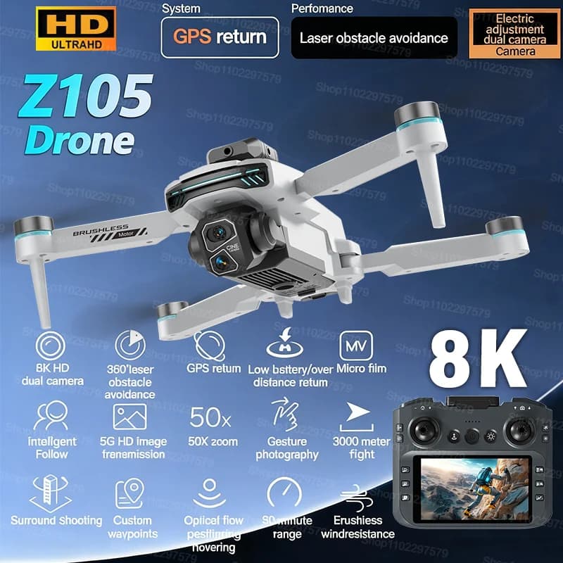 Z105 Drone 4K GPS Dual Camers HD con motore brushless grandangolare 1080P aereo professionale FAV UAV WIFI FPV Dron giocattolo esterno regalo