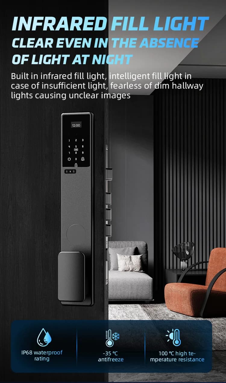Serratura Intelligente TYSH con Telecamera di Sicurezza WiFi, Controllo Remoto tramite App Tuya, Riconoscimento Facciale 3D e Impronte Digitali, Videocitofono per Porte in Legno