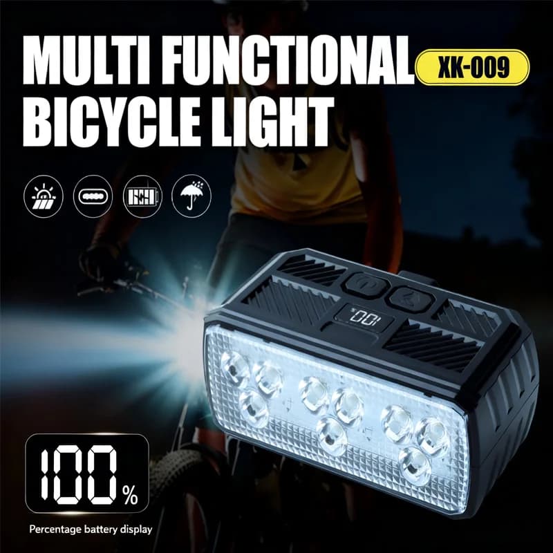 9 LED Clacson for Bike Light Type C Rechargeable Front Lamp for Bike 1500mAh MTB Headlight Power Supply Front Light for Cycling Rain