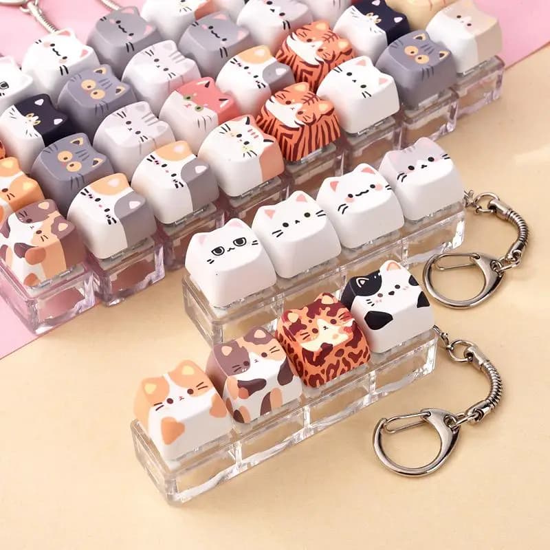 1Pcs Cute Cat Keycap Fidget Keychain 4 Buttons Mini Anxiety Relief Decompression Toy Portable Pendant for Adults Kids