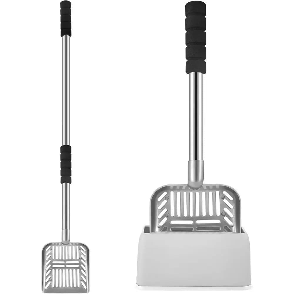 32 Inch Cat Litter Scooper Metal Long Handle with Holder Deep Kitty Siter Shovel Detachable Stainless Steel Poop Siter Scooper C
