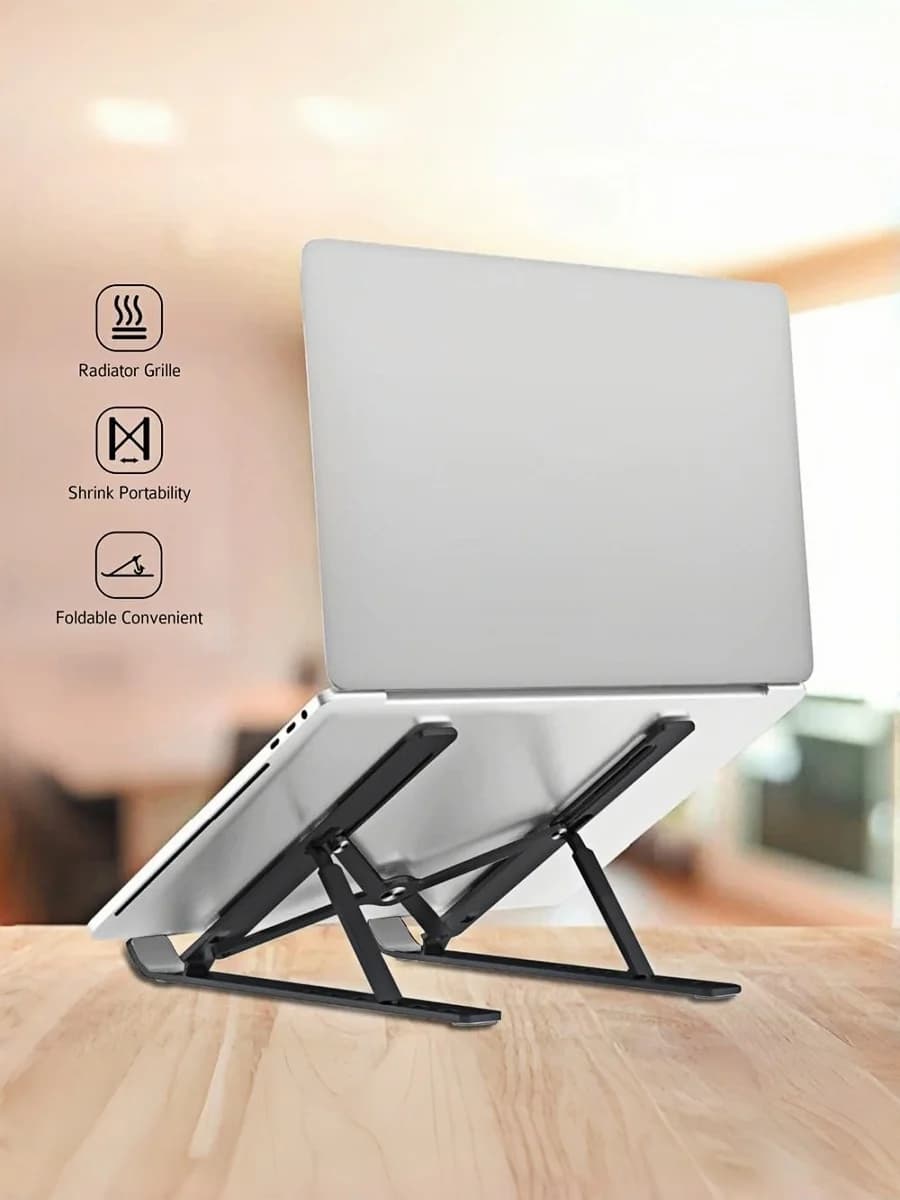 Supporto pieghevole per laptop da scrivania, 10 ° Supporto Regolabile Portatile per Laptop, Supporto in ABS+Silicone per Laptop, Tablet e Libri, Nero