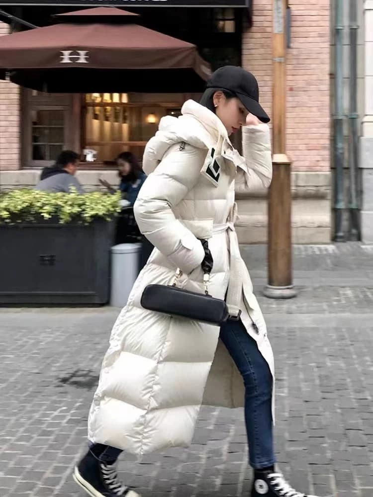 2025 New Autumn Winter Women's Down Jacket 90 Duvet White Duvet Belt Detachable hood Long coat Warm coat Fashion outerwear
