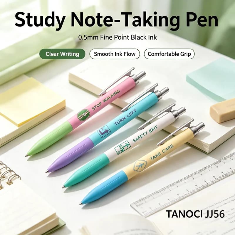 TANOOCI JJ56 Japan Imported Retractable Ballpoint Pen,Metal Barrel Comfortable Grip 0.5mm Clear Writing Gel Pen Contrast Colors