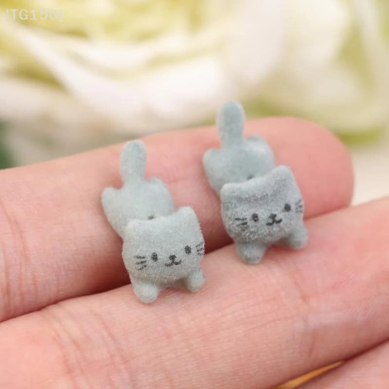 【TG150】Orecchini a Forma di Gatto in Velluto - Adorabili Orecchini a Perno con Gattino, Gioielli Animali Delicati, Regalo Trendy e Unico per Donne Amanti dei Gatti【WT】