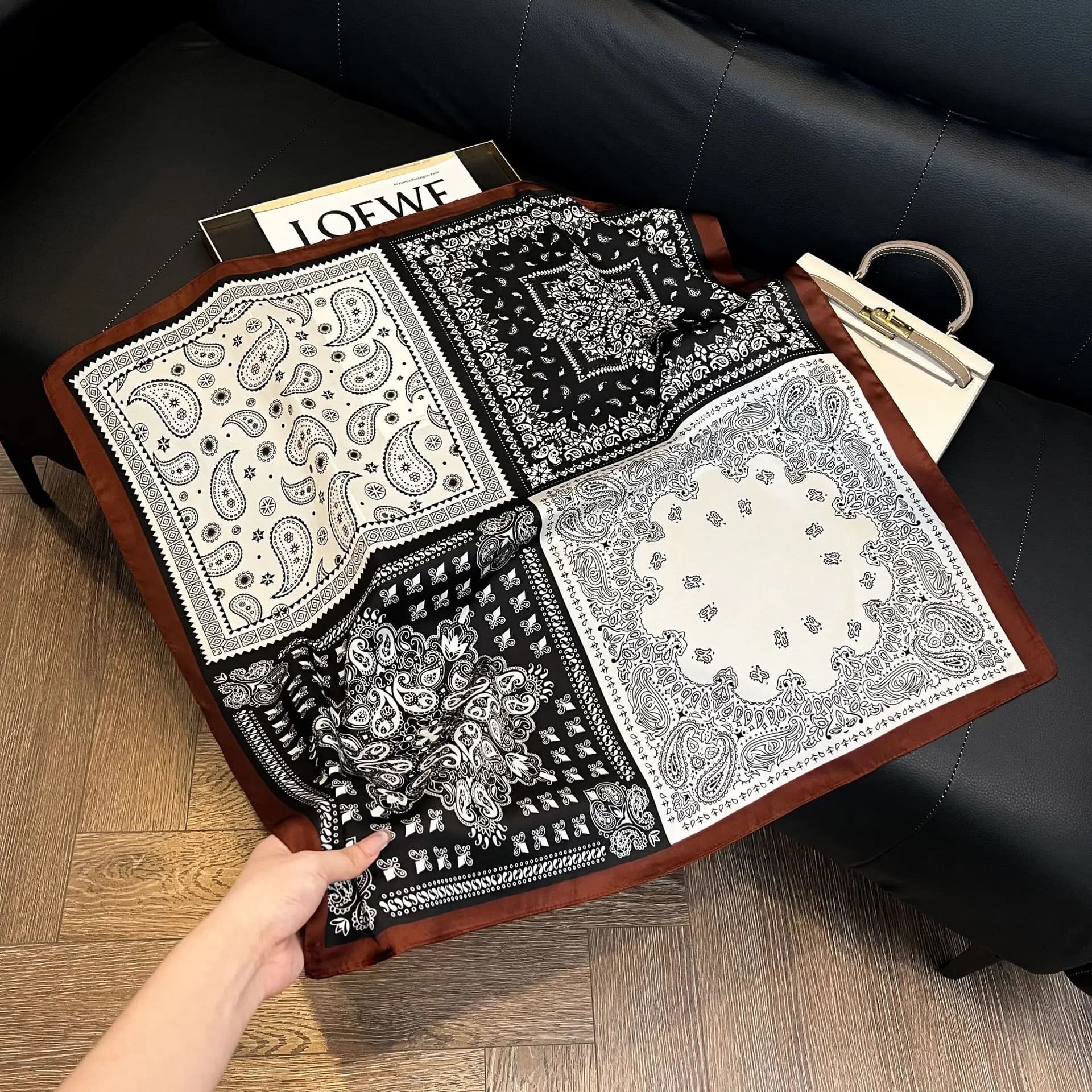 Luxury Square Silk-like Scarf Women Satin Cashew Flower Print Small Neck Scarf Fashion Headscarf Kerchief Bandana Shawl Hijab