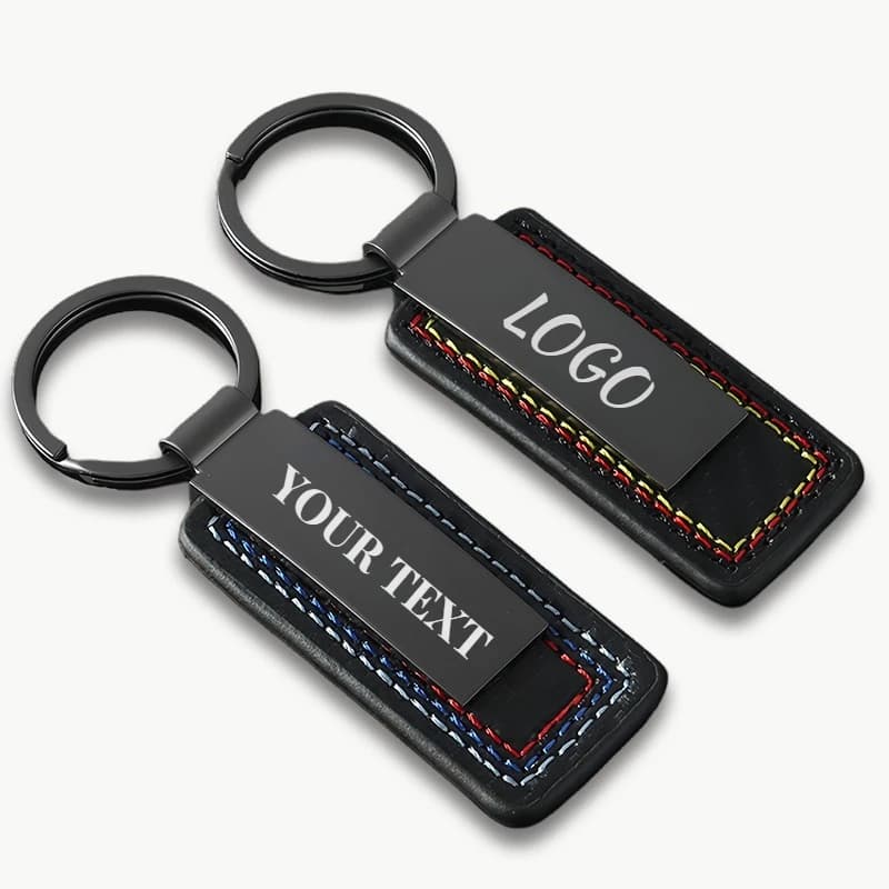 Leather and Carbon Fiber Keychain with Custom LOGO, Laser Engraving on Metal, Text and Custom Name, Gift for Men and Women