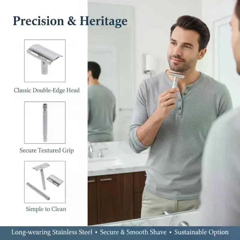 Double Edge Beard Hair Shaving Men's Traditional Classic Beard Razor Shaver Stainless Steel Safety Mens Trimmer Blades+Box
