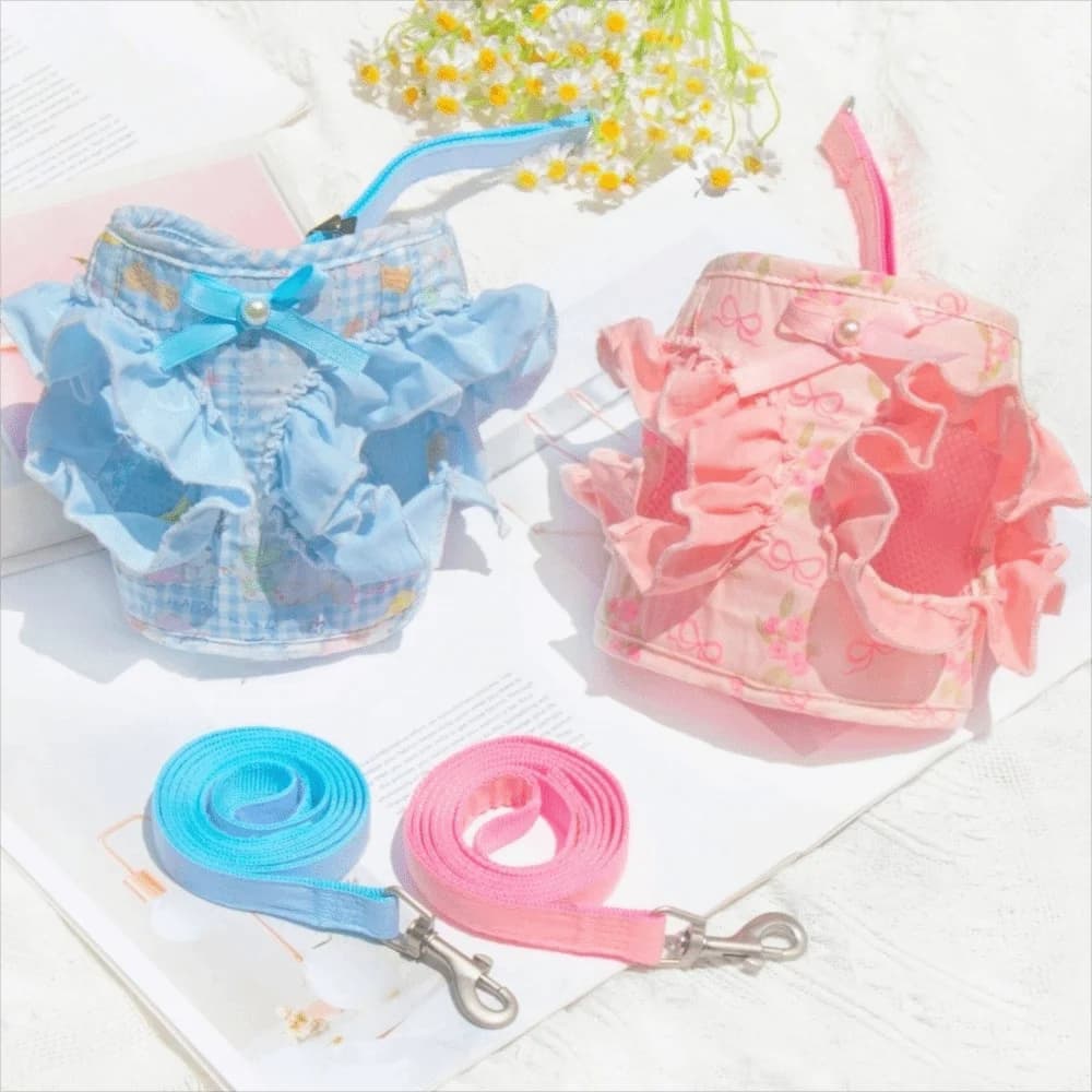 Adjustable Dog Harness and Leash Escape-Proof Breathable Pet Walking Rope Flower Pattern Comfortable Dog Chest Strap Training
