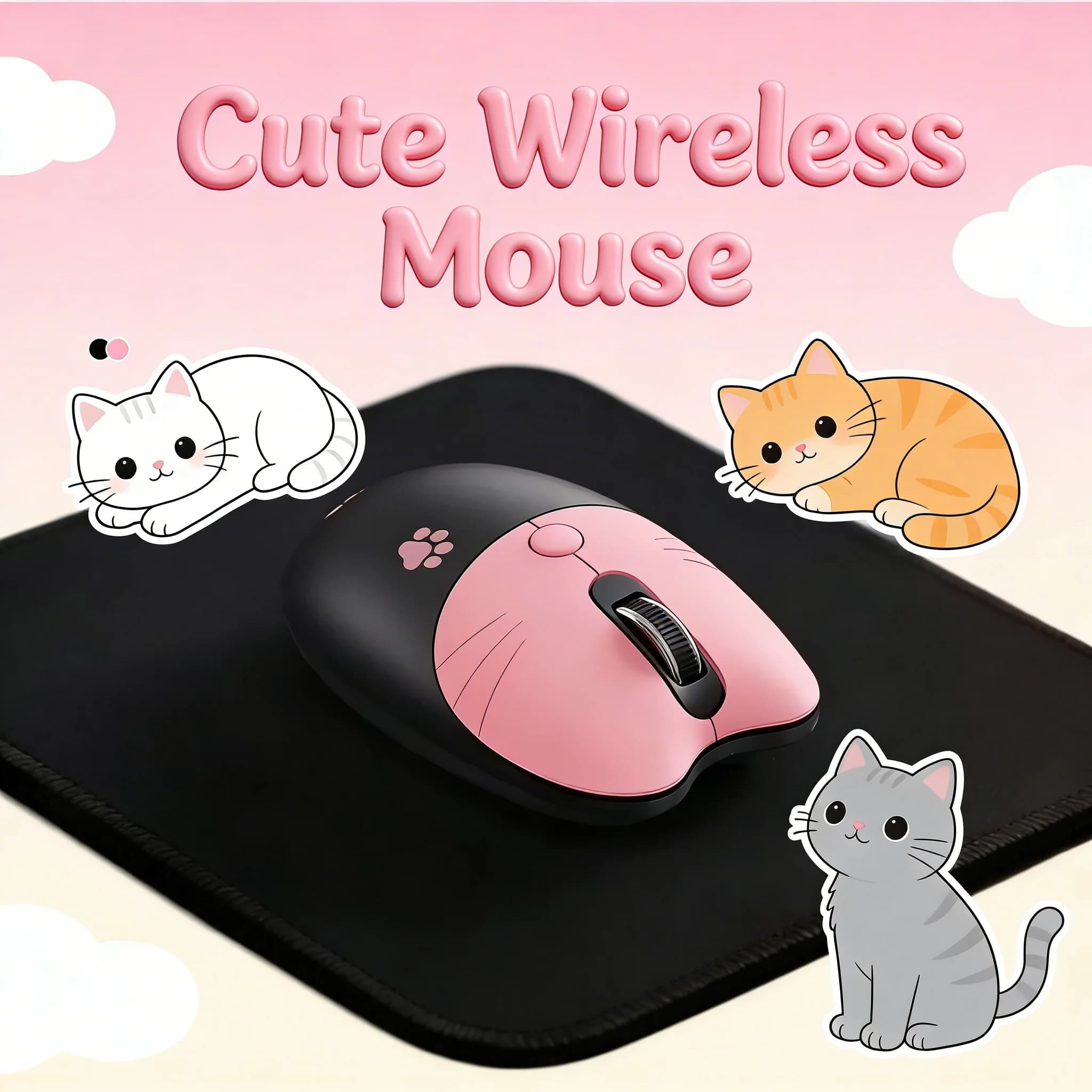 Simpatico mouse wireless 2.4G a forma di zampa di gatto, clic silenzioso, DPI regolabile, batteria a lunga durata, per ufficio, laptop, PC, regalo per donna