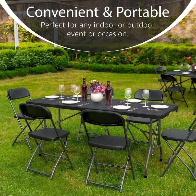 10 PACK of 6 Feet Foldable Table with Built in Handle & Steel Legs | 6FT Heavy Duty Folding Portable | Perfect for Party, Dining