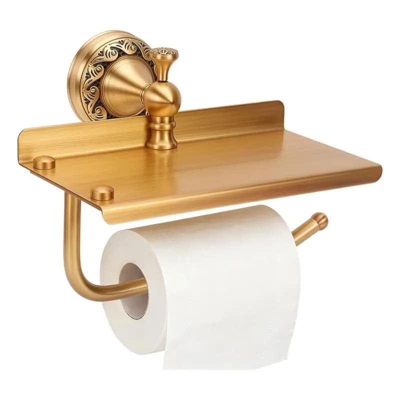 M11K-Wall Toilet Paper Holder Brass Toilet Paper Holder With Phone Shelf Bathroom Toilet Paper Roll Holder