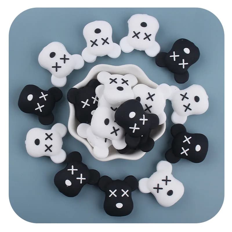 ABCPICK 3pc Creativo FAI DA TE Prodotti Per Bambini Animali Del Fumetto Orso Perline Del Silicone Del Bambino Ciuccio Catena Del Bambino Massaggiagengive Braccialetto Accessori