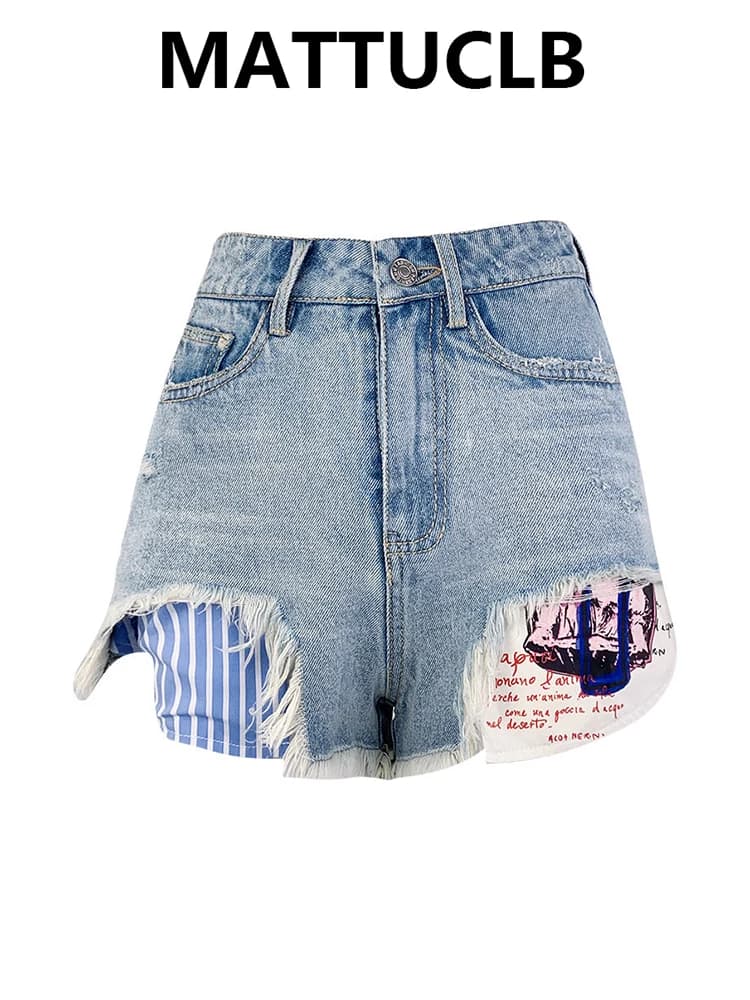 Summer women's denim shorts 2026, American retro style, Kpop, Japanese Y2K, '00s, punk, high waist, torn, Hot Pants, High Street Tide