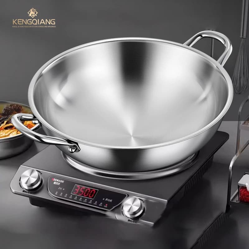 KEGNQ Acciaio inossidabile 316 32/34 cm Pentola per zuppa Pentole da cucina Fondo tondo Zuppa antiaderente Wok per cottura a induzione a gas