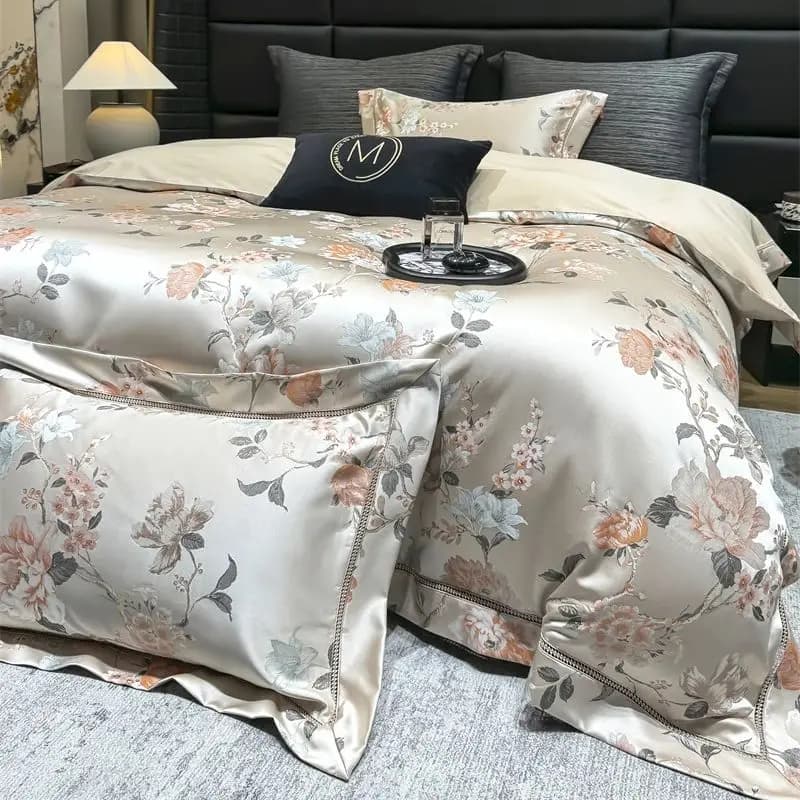 1000TC Cotone egiziano Fiore fioritura Raso di seta Broccato Jacquard Set biancheria da letto di lusso Copripiumino Federe lenzuolo piatto/con angoli