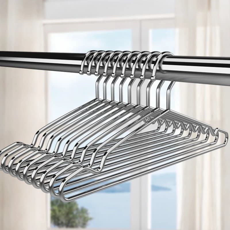 10pcs Stainless Steel Clothes Hangers Thickened Living Room Coat Rack Organizer Drying Hanger Wardrobe Storage Clothing Racks