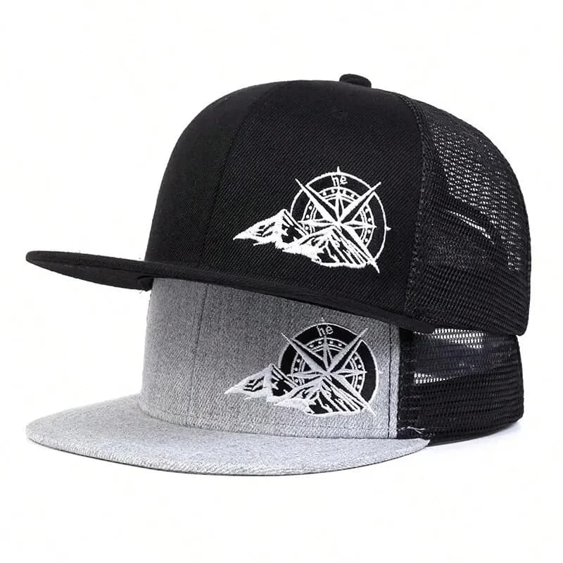 Cappelli a rete hip-hop con ricamo da montagna con bussola unisex Cappelli da baseball casual regolabili per esterni primavera estate Cappello per protezione solare