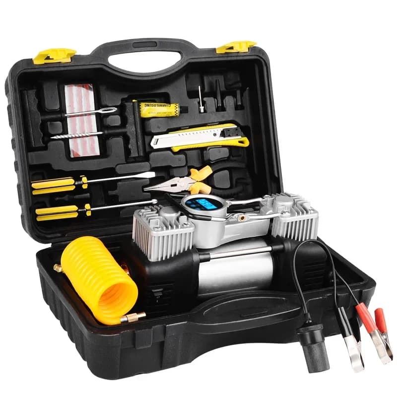 Kit di Emergenza per Auto con Compressore d'Aria a Doppio Cilindro, Gonfiatore Pneumatici Automatico