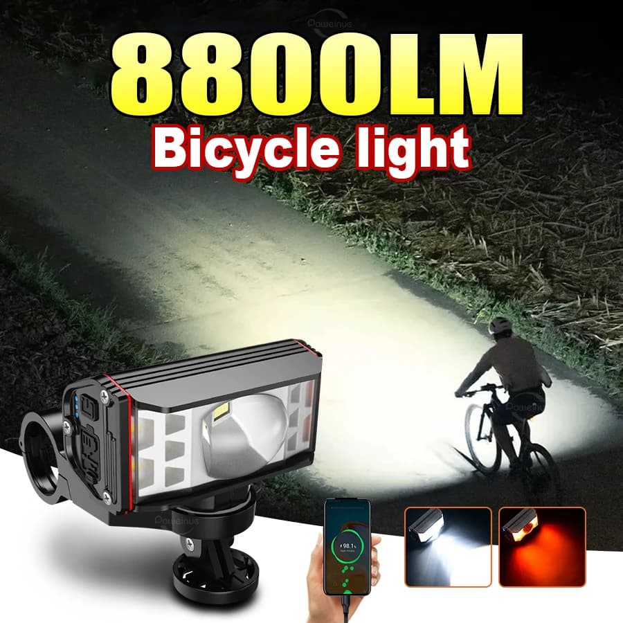 NUOVO Faro per Bicicletta 8800LM/4000LM/1800LM, Luce Super Luminosa per Manubrio, Ricarica USB, per MTB e Ciclismo su Strada